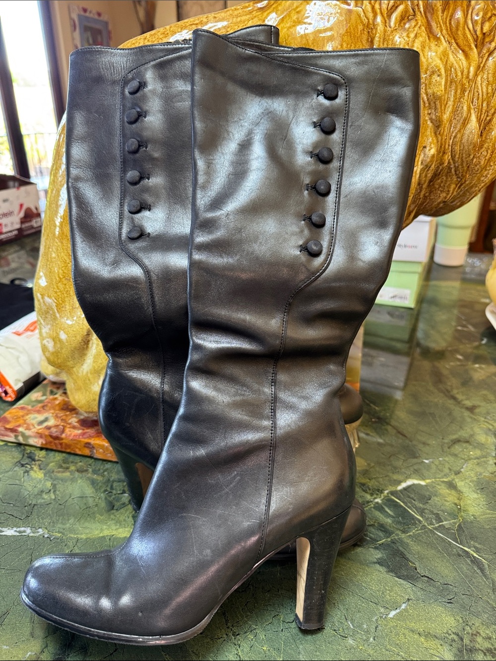 Tahari Treo Leather Boots are stylish and chic with button accents. Size 10